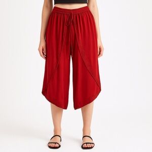 🌺 Boho Festival Red Embroidered Wrap Pants‎ Free Size India Viscose